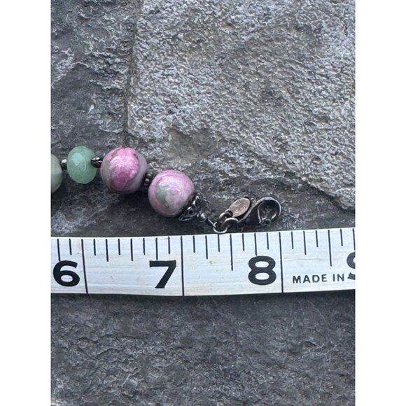 Natural Rhodonite & Aventurine 925 Sterling Silver Beaded Bracelet - Picture 7 of 8